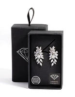 Rhodium Diamond Simulant Floral Drop Earrings