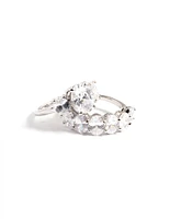 Rhodium Diamond Simulant Oval Baguette Ring Pack