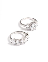 Rhodium Diamond Simulant Oval Baguette Ring Pack