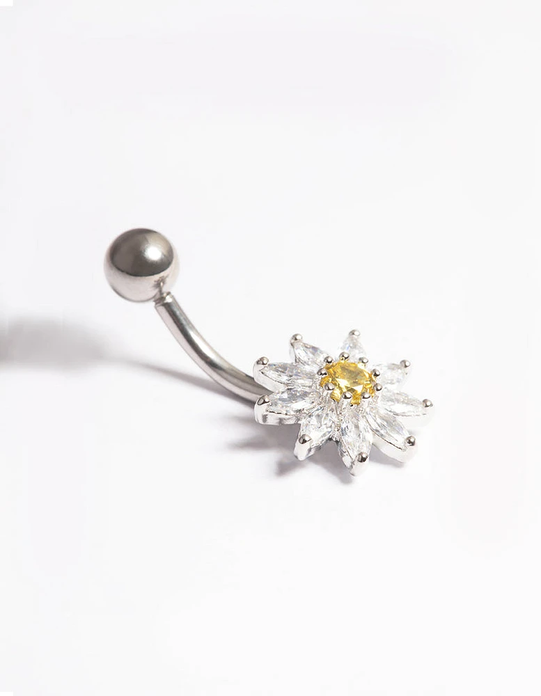 Surgical Steel Cubic Zirconia Daisy Belly Ring