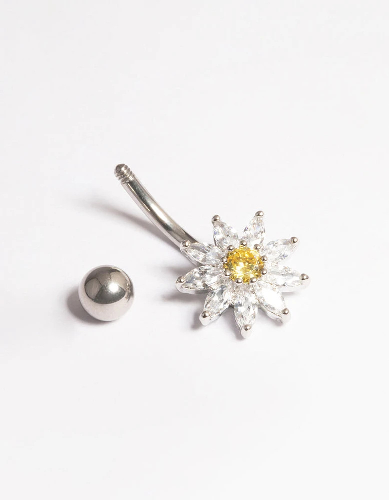 Surgical Steel Cubic Zirconia Daisy Belly Ring