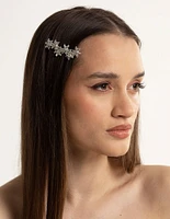 Silver Diamante Flower Clip Pack