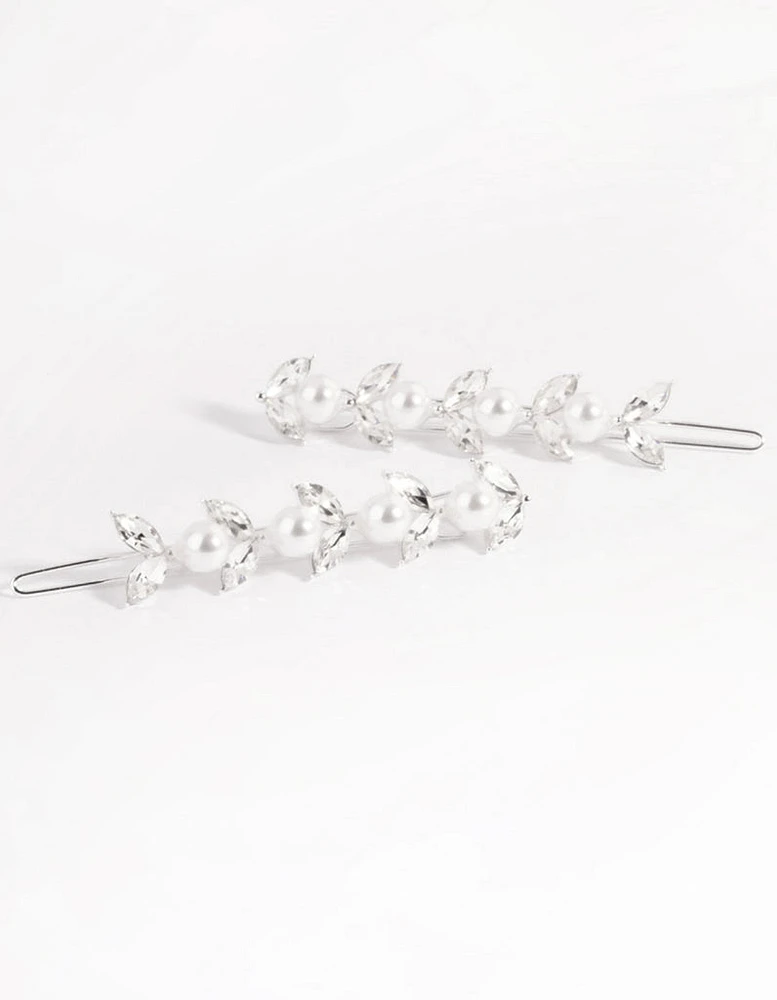 Silver Diamante & Pearl Row Clip Pack