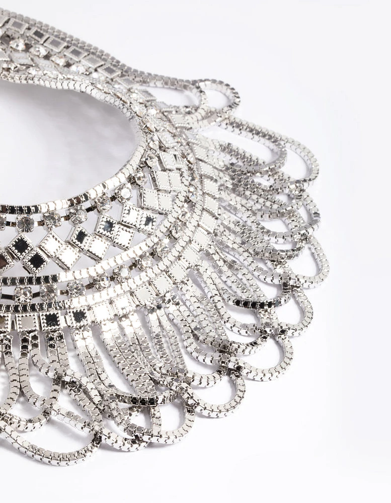 Rhodium Diamante Aztec Drape Collar Necklace