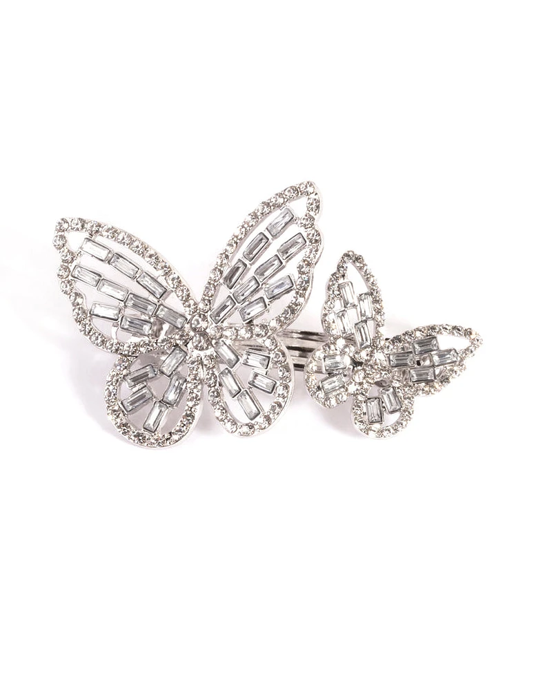 Silver Diamante Butterfly Clips