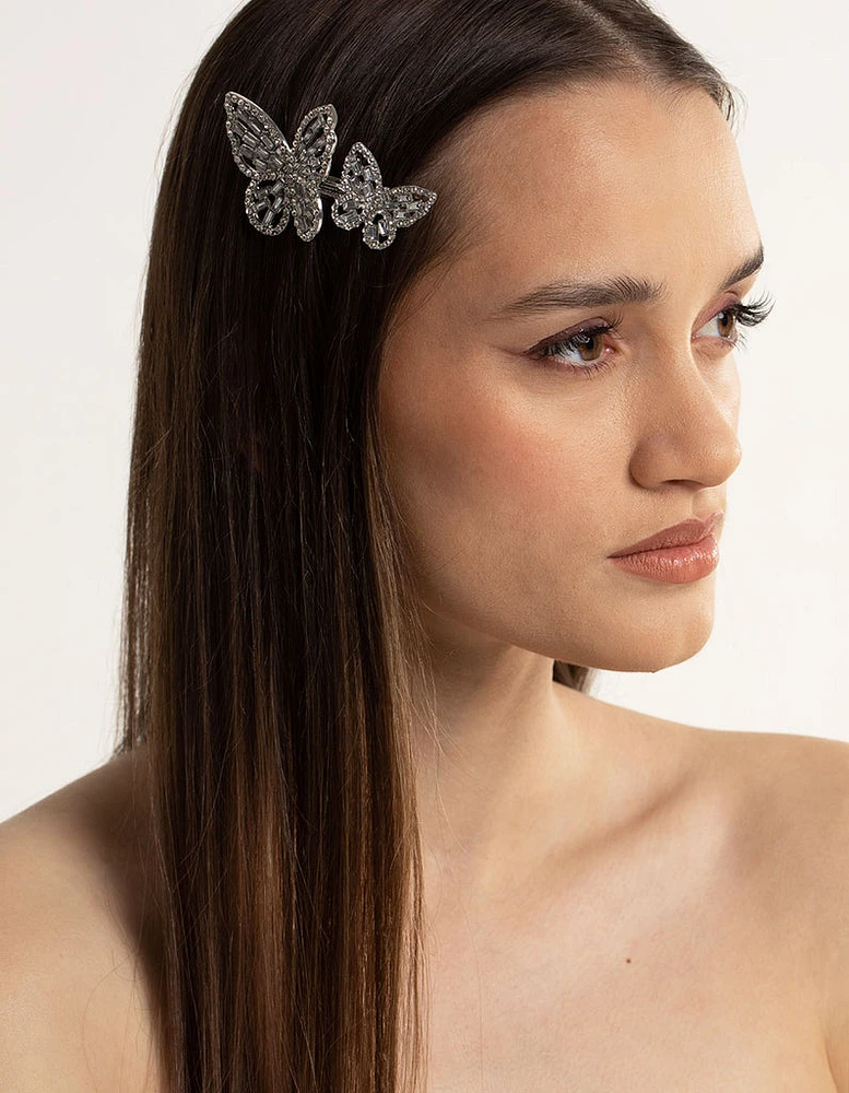 Silver Diamante Butterfly Clips