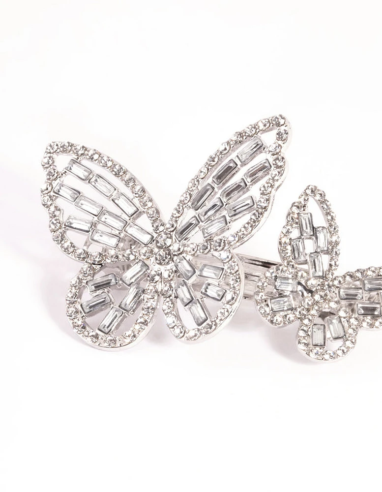 Silver Diamante Butterfly Clips