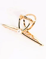 Gold Single Pearl Dainty Claw Clip