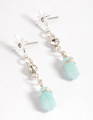 Silver Green Fluorite Star Shard Drop Earrings