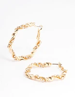 Gold Cupchain Twist Hoop Earrings