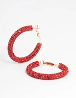 Gold Rubber Diamante Hoop Earrings