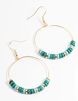 Green Open Wire Bead Drop Earrings