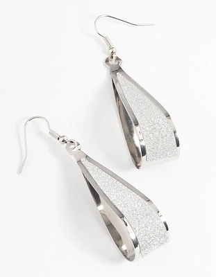 Silver Glitter Paper Fold Drop Earrings