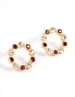 Red Open Circle Stud Earrings