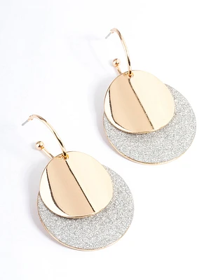 Gold Large Glitter Disc Huggie Earrings