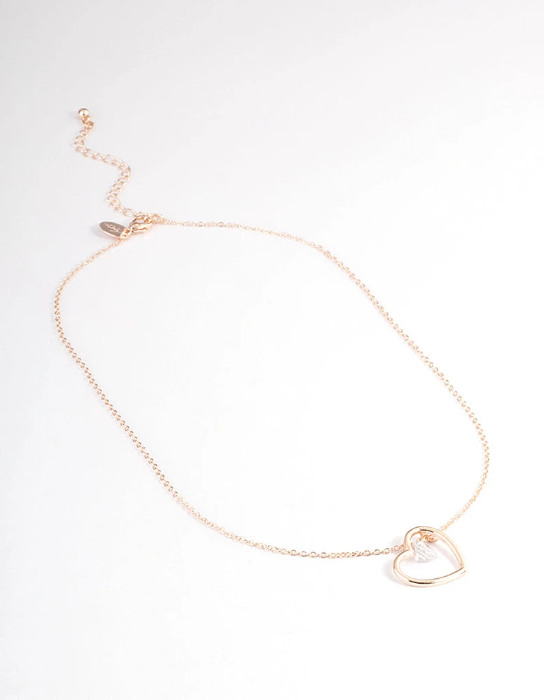 Gold Asymmetrical Heart Diamante Necklace