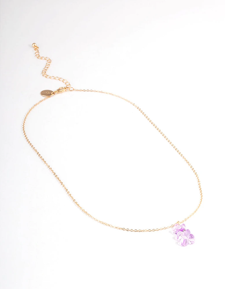 Gold Purple Plastic Candy Bear Necklace