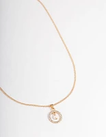 Gold Stone Set Circle with Pearl Necklace