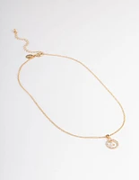 Gold Stone Set Circle with Pearl Necklace