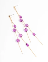 Purple Double String Bead Drop Earrings