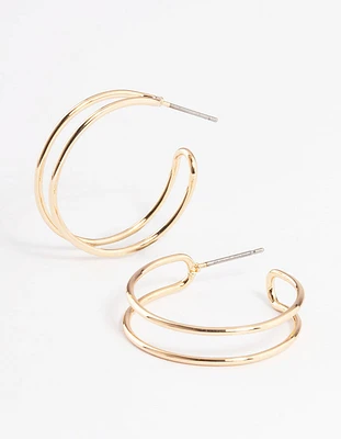 Gold Wire Double Hoop Earrings