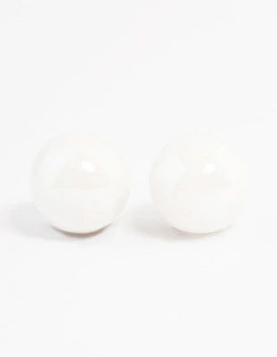 White Shiny Ball Stud Earrings