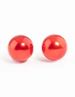 Red Metalic Ball Stud Earrings