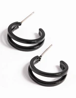 Black Double Huggie Hoop Earrings