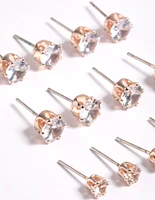 Rose Gold Classic Diamante Studs 8-Pack