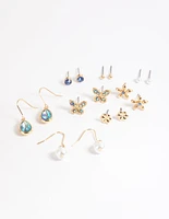 Gold Butterfly Garden Earrings 8-Pack