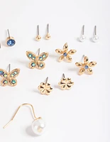 Gold Butterfly Garden Earrings 8-Pack