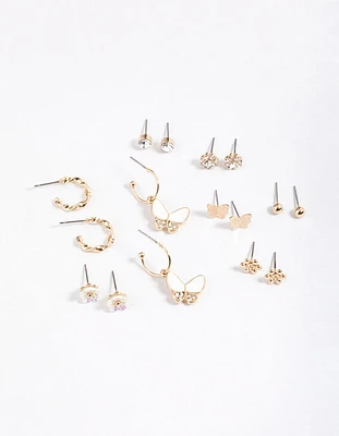 Gold Diamante Butterfly Garden Earrings 8-Pack