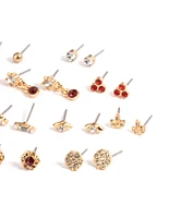 Gold Dainty Diamante Flower Earring 12-Pack