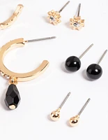 Gold Diamante & Stone Stud & Hoop Earrings