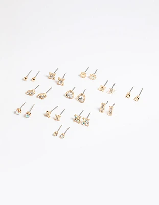 Gold Diamante Stud Earring 12-Pack