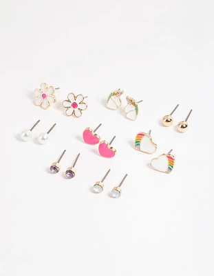 Gold Cute Unicorn Earrings 8-Pack