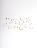 Mixed Metal Plain & Dimanate Stud & Hoop Earring 12-Pack