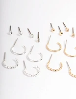 Mixed Metal Plain & Dimanate Stud & Hoop Earring 12-Pack