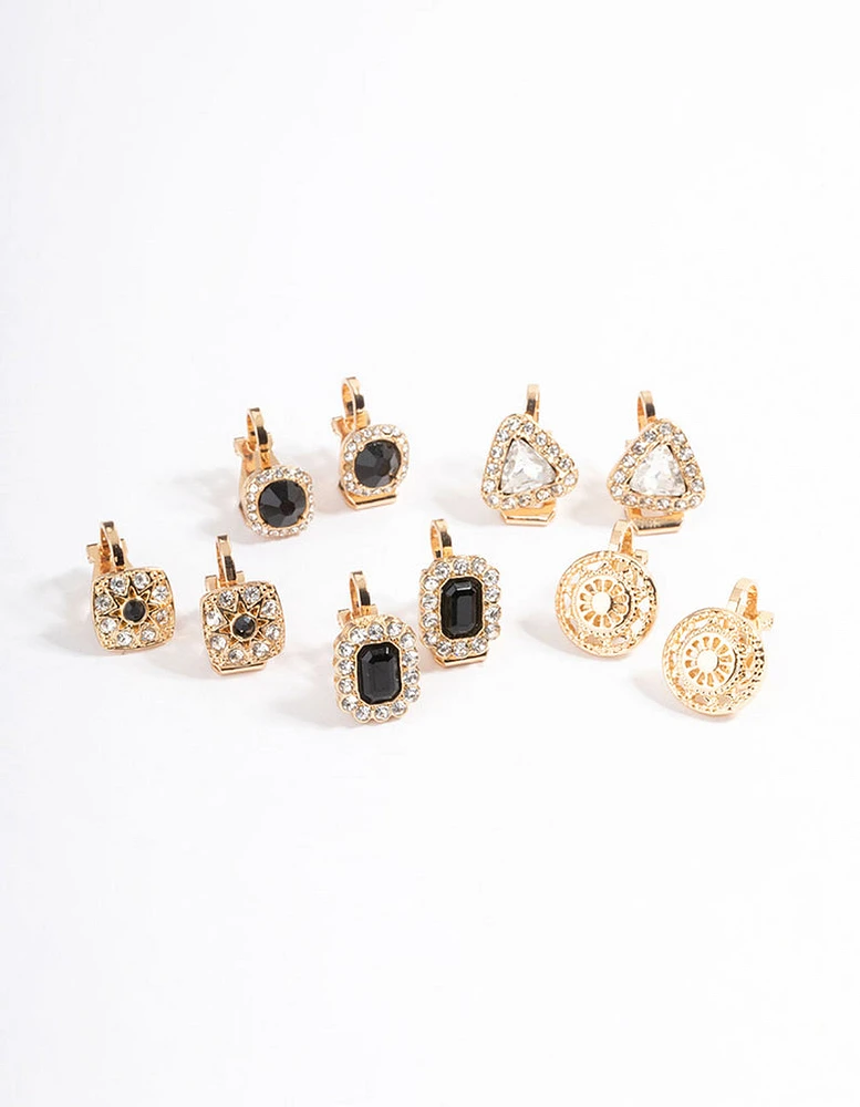 Gold Multi Stone 5-Pack Clip Earrings