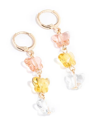 Gold Trio Butterfly Drop Huggie Earrings