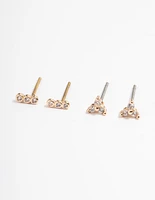 Gold Mini Cubic Zirconia Stud Earrings Pack