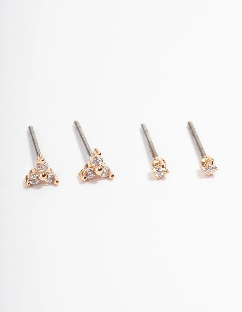 Gold Mini Cubic Zirconia Stud Earrings Pack