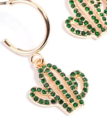 Green Diamante Cactus Huggie Earrings