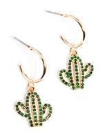 Green Diamante Cactus Huggie Earrings