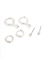 Silver Clear Stud & Huggies Pack