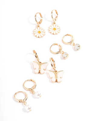 Gold Pretty Charm Pearl Earring 4-Pack