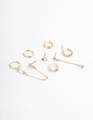 Gold Cuff & Drop Mixed Earring Pack