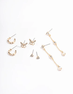 Gold Diamante Butterfly Mixed Earring Pack