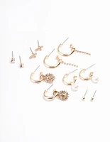 Gold Diamante Cross Mixed Stud & Earring Pack