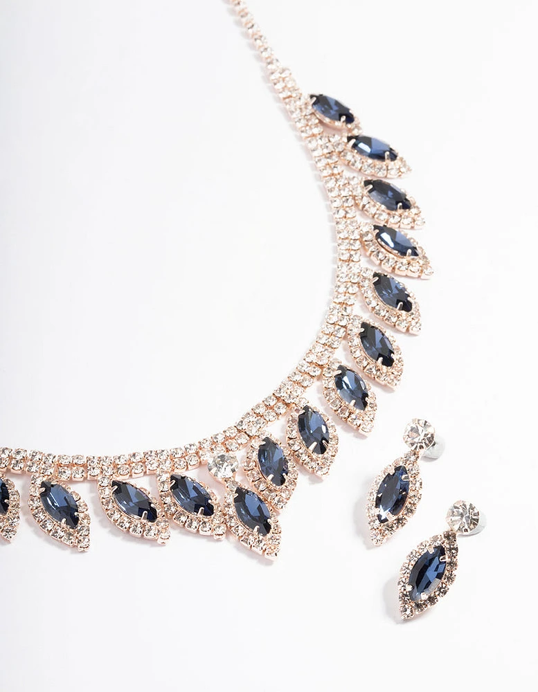 Blue Marquise Droplet Earrings & Necklace Set